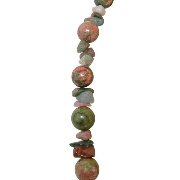 Abalone Shell Necklace Green Paua Artisan Unakite Stones Tribal Spike Statement - Picture 5 of 11